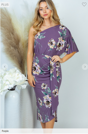 Sashay Away Purple Floral One Shoulder Dress