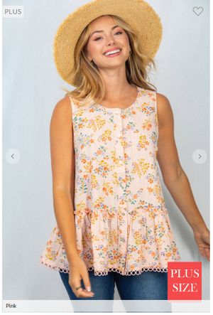 Peach Petals Floral Lace Trim Tank