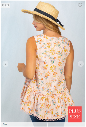 Peach Petals Floral Lace Trim Tank