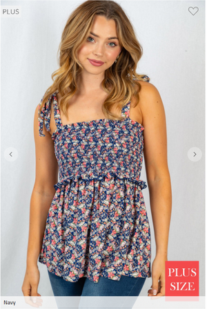 Navy Nights Floral Tie-Shoulder Tank