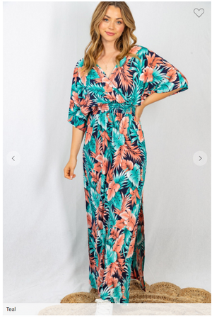Vacation Please Tropical Print Maxi Dress