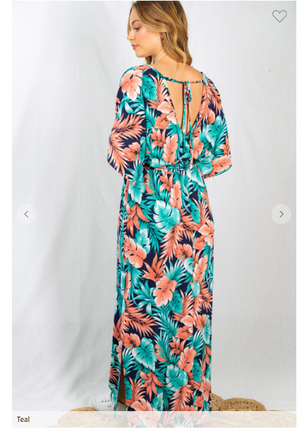 Vacation Please Tropical Print Maxi Dress