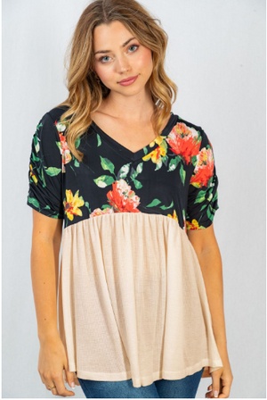 Posh Petals Black Floral + Taupe Babydoll
