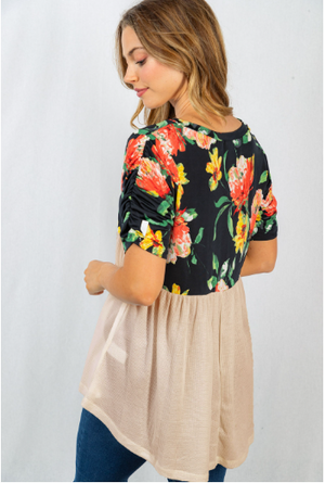 Posh Petals Black Floral + Taupe Babydoll
