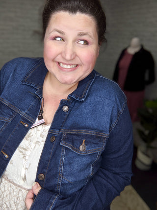 Blue Jean Baby Classic Stretch Denim Jacket (2 washes)-4- Overlayer Tops-enjean-Styled by Stacked - A Plus Size Women's Boutique in Lakeville, MN