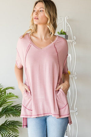 Brunch Time Pink Tunic w/Pockets SHORT SLEEVE TOPS heyson 