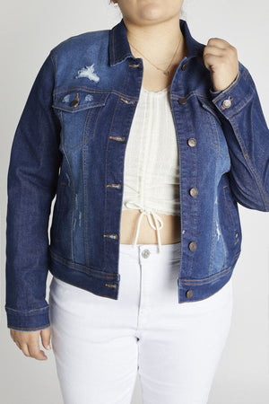 Distressed Denim Jacket w/Stretch Outerwear enjean 