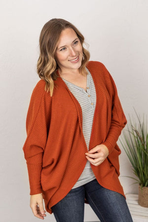 Brushed Waffle Cocoon Cardi- Soft Rust CARDIGANS Michelle Mae 