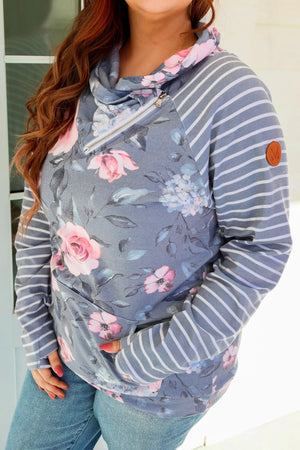 PHC- Gray Watercolor Floral Zip Cowl