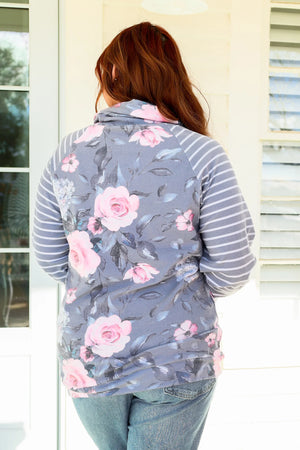 PHC- Gray Watercolor Floral Zip Cowl