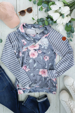 PHC- Gray Watercolor Floral Zip Cowl