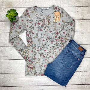 LAYER ME UP THUMBHOLE HENLEY- FLORAL LONG SLEEVE TOPS Michelle Mae 