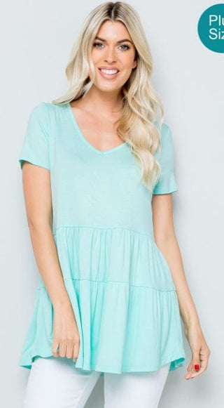Cove Double Tiered Vneck Tee w/Flutter Sleeve (3 colors)-Tops-BE STAGE-Styled by Stacked - A Plus Size Women's Boutique in Lakeville, MN