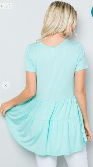 Cove Double Tiered Vneck Tee w/Flutter Sleeve (3 colors)-Tops-BE STAGE-Styled by Stacked - A Plus Size Women's Boutique in Lakeville, MN