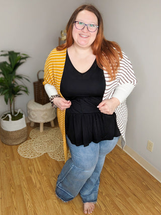 Cove Double Tiered Vneck Tee w/Flutter Sleeve (3 colors)-Tops-BE STAGE-Styled by Stacked - A Plus Size Women's Boutique in Lakeville, MN