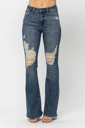 Judy Blue High Rise Distressed Flares BOTTOMS Judy Blue 