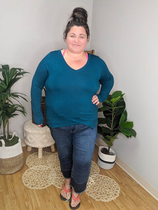 SALE- Maya Luxe Rayon Long Sleeve V-Neck Top-7- Year Round Basic Tops-zenana-Styled by Stacked - A Plus Size Women's Boutique in Lakeville, MN