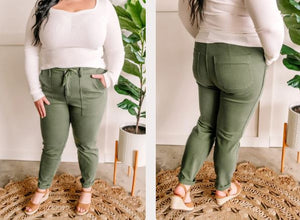 Judy Blue Olive High-Rise Joggers BOTTOMS Judy Blue 
