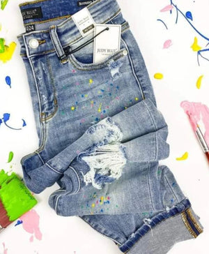 Judy Blue Paint Splatter Cuffed Boyfriend jeans Judy Blue 