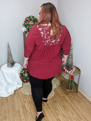 Jordan Floral Inset 3/4 Sleeve Flowy Top (2 Colors)-SHORT SLEEVE TOPS-voll-Styled by Stacked - A Plus Size Women's Boutique in Lakeville, MN