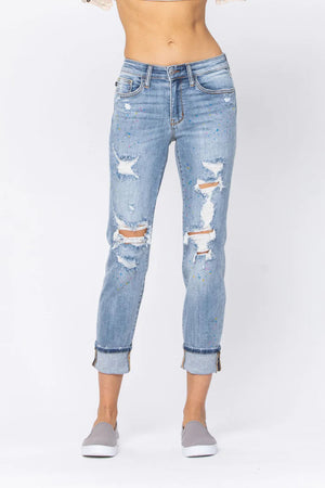 Judy Blue Paint Splatter Cuffed Boyfriend jeans Judy Blue 